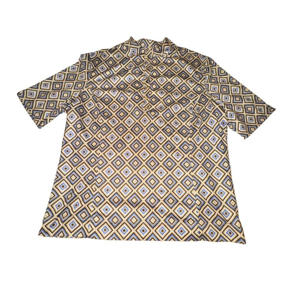 Tail Performance Shirt Size L Brown Blue White Diamond Snap Button S/S Collared
